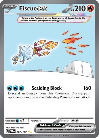 Pokémon card: Eiscue ex 222/197 from Obsidian Flames (Special Illustration Rare), Fire type, front of card