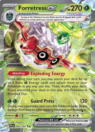 Pokémon card: Forretress ex 005/193 from Paldea Evolved (Double Rare), Grass type, front of card
