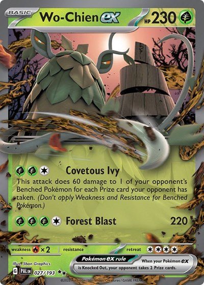 Pokémon card: Wo-Chien ex 027/193 from Paldea Evolved (Double Rare), Grass type, front of card