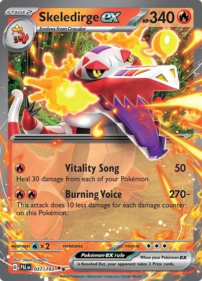 Pokémon card: Skeledirge ex 037/193 from Paldea Evolved (Double Rare), Fire type, front of card
