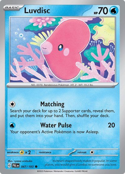 Pokémon card: Luvdisc 047/193 from Paldea Evolved (Common), Water type, front of card