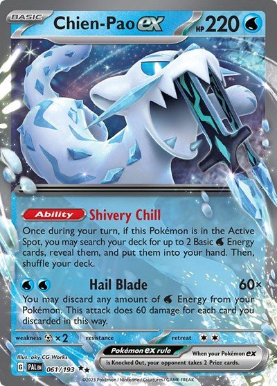 Pokémon card: Chien-Pao ex 061/193 from Paldea Evolved (Double Rare), Water type, front of card