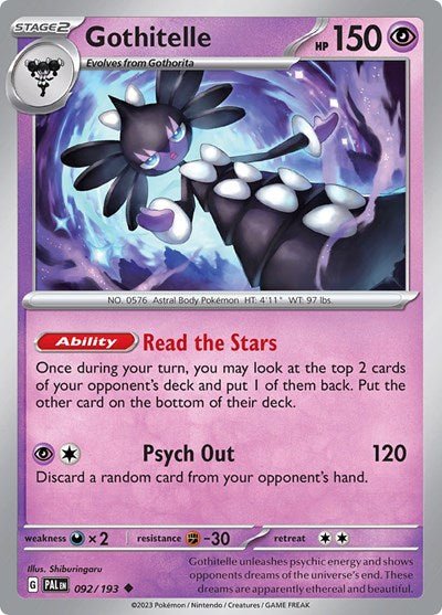 Pokémon card: Gothitelle 092/193 from Paldea Evolved (Uncommon), Psychic type, front of card