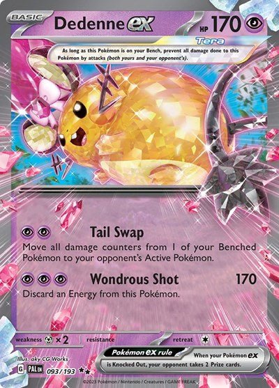 Pokémon card: Dedenne ex 093/193 from Paldea Evolved (Double Rare), Psychic type, front of card