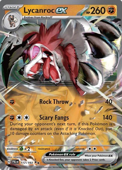 Pokémon card: Lycanroc ex 117/193 from Paldea Evolved (Double Rare), Fighting type, front of card