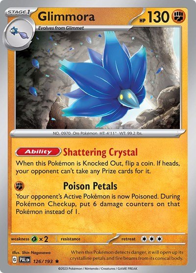 Pokémon card: Glimmora 126/193 from Paldea Evolved (Rare), Fighting type, front of card