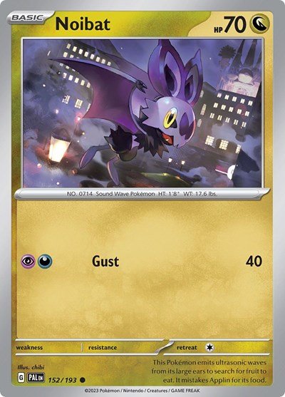 Pokémon card: Noibat 152/193 from Paldea Evolved (Common), Dragon type, front of card