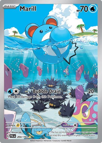 Pokémon card: Marill 204/193 from Paldea Evolved (Illustration Rare), Water type, front of card