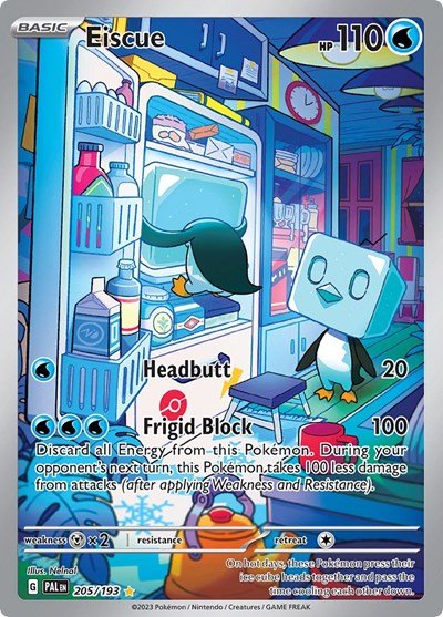 Pokémon card: Eiscue 205/193 from Paldea Evolved (Illustration Rare), Water type, front of card
