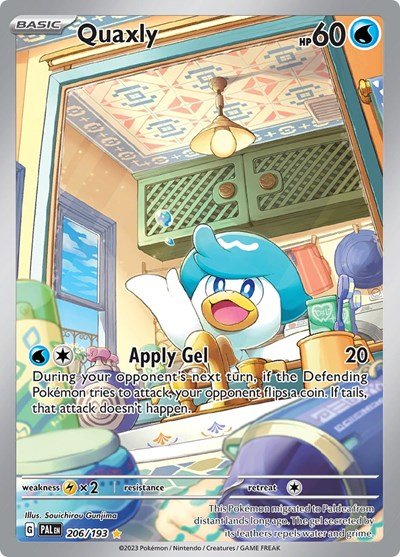 Pokémon card: Quaxly 206/193 from Paldea Evolved (Illustration Rare), Water type, front of card