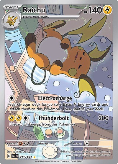 Pokémon card: Raichu 211/193 from Paldea Evolved (Illustration Rare), Lightning type, front of card