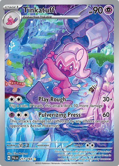 Pokémon card: Tinkatuff 217/193 from Paldea Evolved (Illustration Rare), Psychic type, front of card
