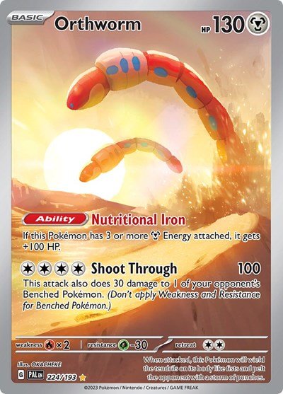 Pokémon card: Orthworm 224/193 from Paldea Evolved (Illustration Rare), Metal type, front of card