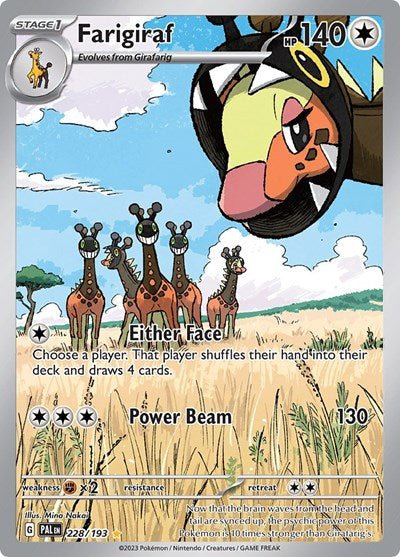 Pokémon card: Farigiraf 228/193 from Paldea Evolved (Illustration Rare), Colorless type, front of card