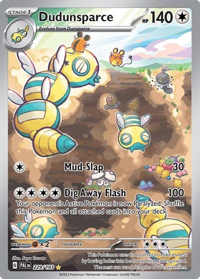 Pokémon card: Dudunsparce 229/193 from Paldea Evolved (Illustration Rare), Colorless type, front of card