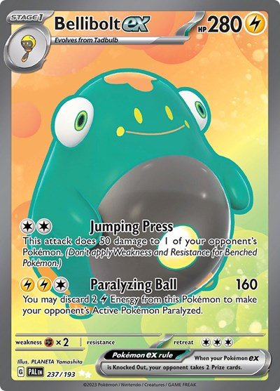 Pokémon card: Bellibolt ex 237/193 from Paldea Evolved (Ultra Rare), Lightning type, front of card