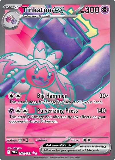 Pokémon card: Tinkaton ex 240/193 from Paldea Evolved (Ultra Rare), Psychic type, front of card