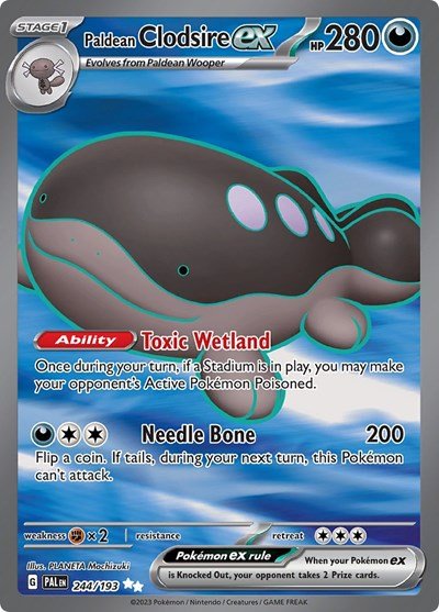 Pokémon card: Paldean Clodsire ex 244/193 from Paldea Evolved (Ultra Rare), Darkness type, front of card