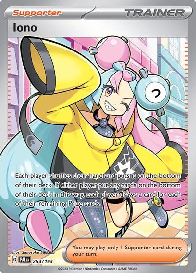 Pokémon card: Iono 254/193 from Paldea Evolved (Ultra Rare), front of card