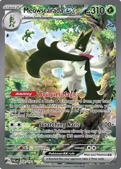 Pokémon card: Meowscarada ex 256/193 from Paldea Evolved (Special Illustration Rare), Grass type, front of card