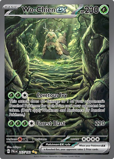 Pokémon card: Wo-Chien ex 257/193 from Paldea Evolved (Special Illustration Rare), Grass type, front of card