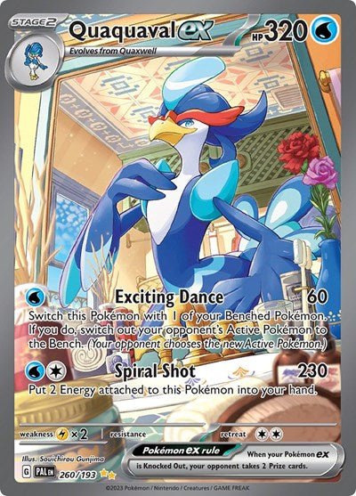 Pokémon card: Quaquaval ex 260/193 from Paldea Evolved (Special Illustration Rare), Water type, front of card