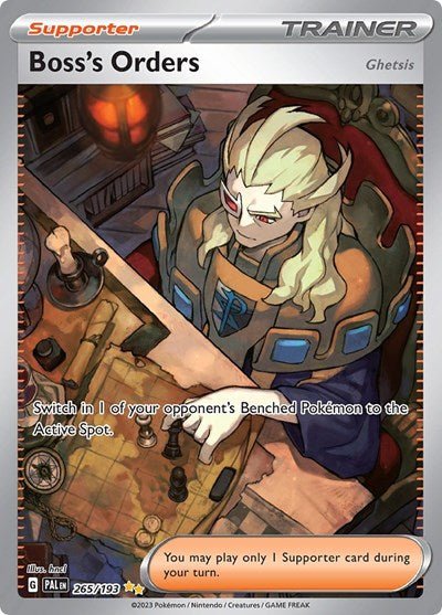 Pokémon card: Boss's Orders 265/193 from Paldea Evolved (Special Illustration Rare), front of card