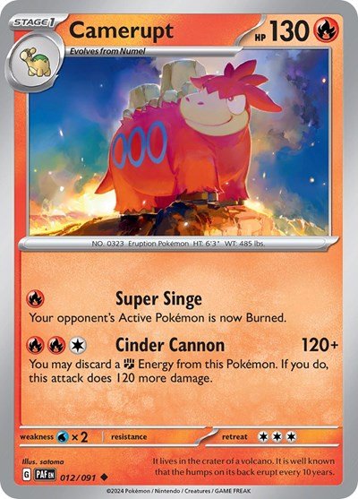 Pokémon card: Camerupt 012/091 from Paldean Fates (Uncommon), Fire type, front of card