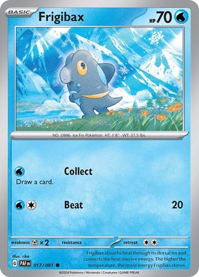 Pokémon card: Frigibax 017/091 from Paldean Fates (Common), Water type, front of card