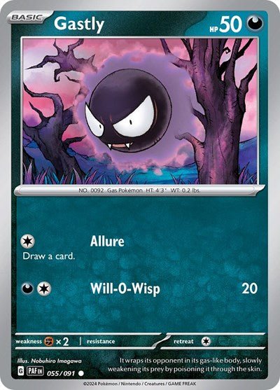 Pokémon card: Gastly 055/091 from Paldean Fates (Common), Darkness type, front of card