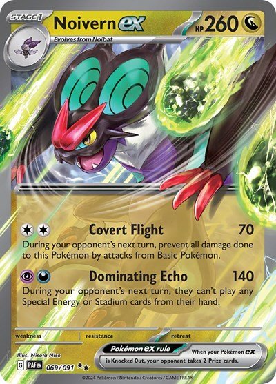 Pokémon card: Noivern ex 069/091 from Paldean Fates (Double Rare), Dragon type, front of card
