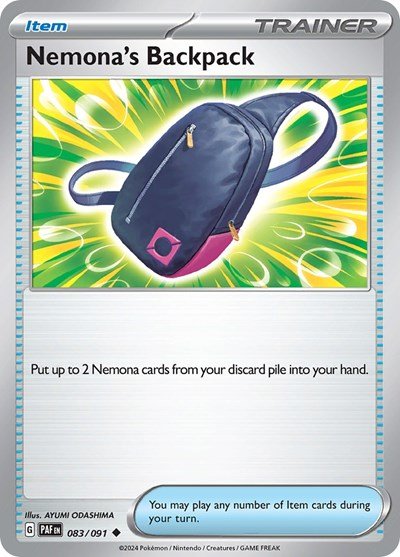 Pokémon card: Nemona's Backpack 083/091 from Paldean Fates (Uncommon), front of card