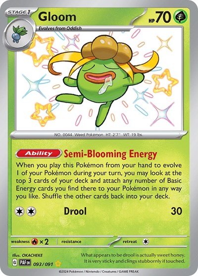 Pokémon card: Gloom 093/091 from Paldean Fates (Shiny Rare), Grass type, front of card