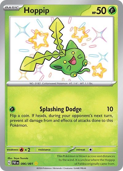 Pokémon card: Hoppip 096/091 from Paldean Fates (Shiny Rare), Grass type, front of card