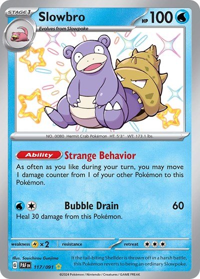 Pokémon card: Slowbro 117/091 from Paldean Fates (Shiny Rare), Water type, front of card