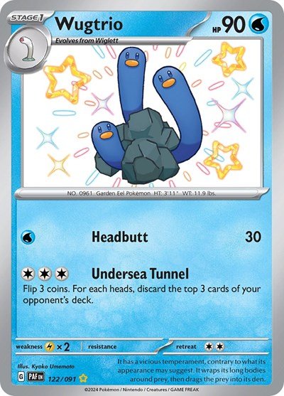 Pokémon card: Wugtrio 122/091 from Paldean Fates (Shiny Rare), Water type, front of card