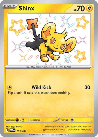 Pokémon card: Shinx 135/091 from Paldean Fates (Shiny Rare), Lightning type, front of card