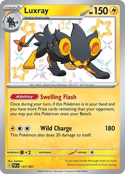 Pokémon card: Luxray 137/091 from Paldean Fates (Shiny Rare), Lightning type, front of card