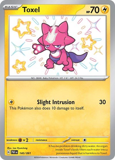 Pokémon card: Toxel 140/091 from Paldean Fates (Shiny Rare), Lightning type, front of card