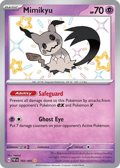 Pokémon card: Mimikyu -160/091 160/091 from Paldean Fates (Shiny Rare), Psychic type, front of card