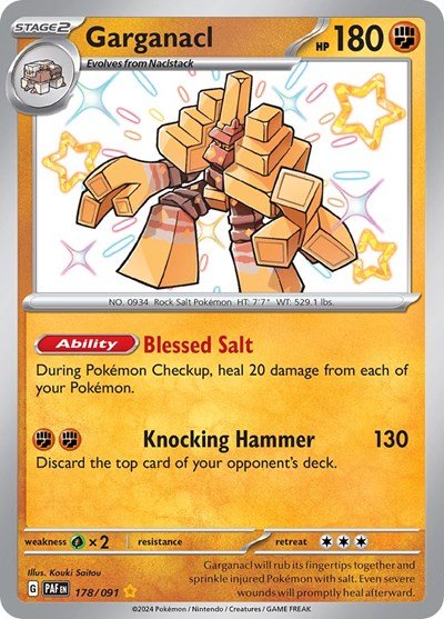 Pokémon card: Garganacl 178/091 from Paldean Fates (Shiny Rare), Fighting type, front of card
