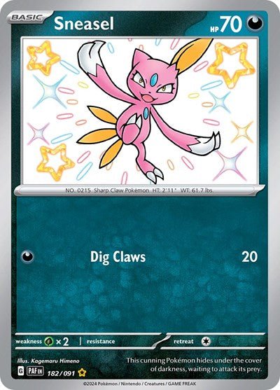 Pokémon card: Sneasel 182/091 from Paldean Fates (Shiny Rare), front of card