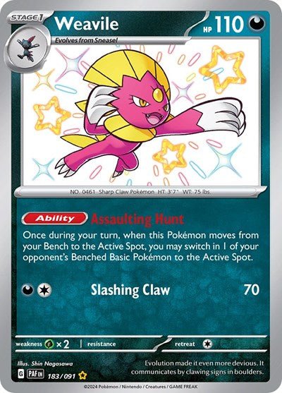 Pokémon card: Weavile 183/091 from Paldean Fates (Shiny Rare), front of card
