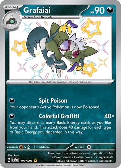 Pokémon card: Grafaiai 190/091 from Paldean Fates (Shiny Rare), front of card