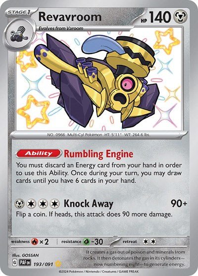 Pokémon card: Revavroom 193/091 from Paldean Fates (Shiny Rare), Metal type, front of card