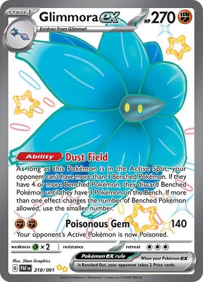 Pokémon card: Glimmora ex 218/091 from Paldean Fates (Shiny Ultra Rare), Fighting type, front of card
