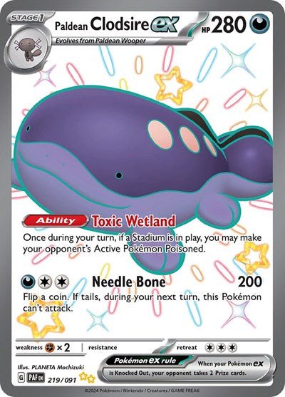 Pokémon card: Paldean Clodsire ex 219/091 from Paldean Fates (Shiny Ultra Rare), front of card
