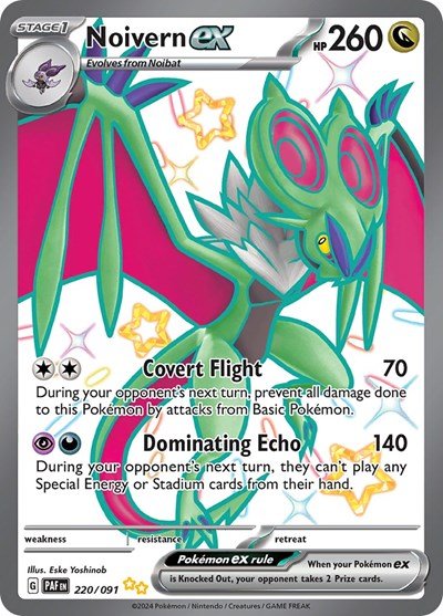 Pokémon card: Noivern ex 220/091 from Paldean Fates (Shiny Ultra Rare), Dragon type, front of card