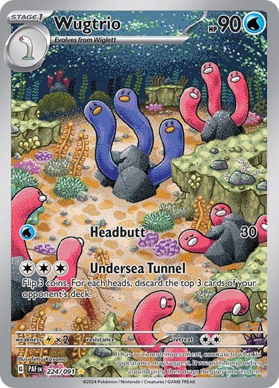 Pokémon card: Wugtrio 224/091 from Paldean Fates (Illustration Rare), Water type, front of card