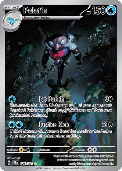 Pokémon card: Palafin 225/091 from Paldean Fates (Illustration Rare), Water type, front of card